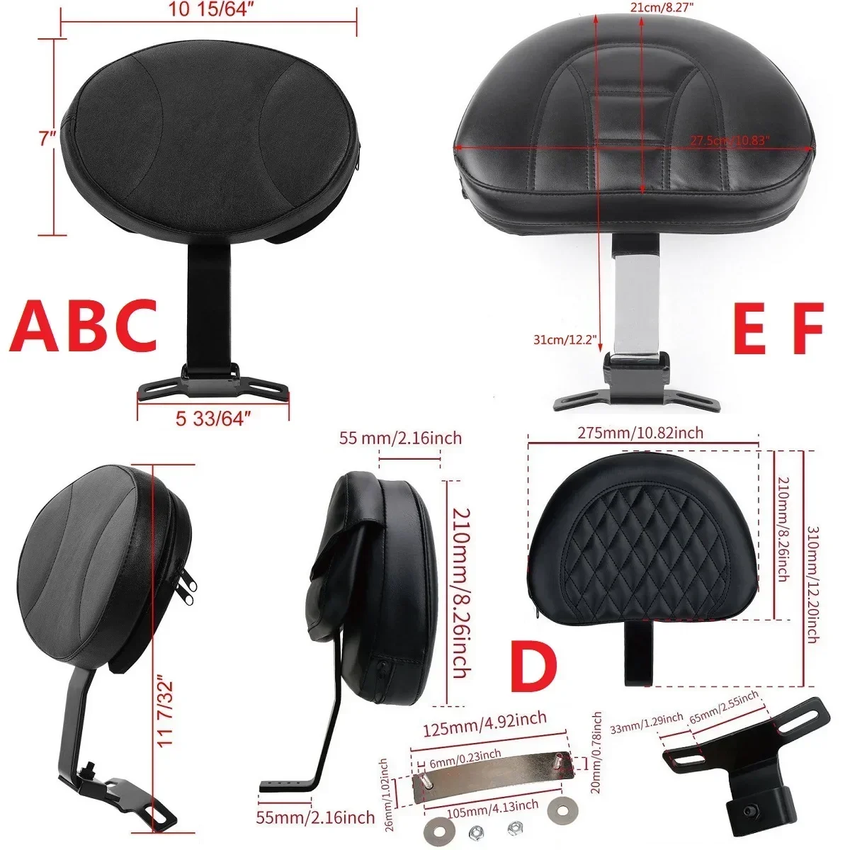 Motorcycle Adjustable Plug In Driver Backrest Rider Sissy Bar Pad For Harley Dyna Softail Electra Road Street Glide Road King view 4