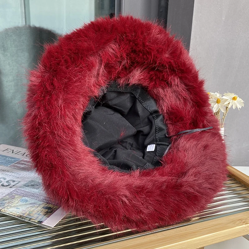 New Big Fluffy Faux Fur Bucket Hats for Women Luxury Plush Fisherman\'s Hat Winter Warm Fashion Colorful and Gorgeous Party Hat