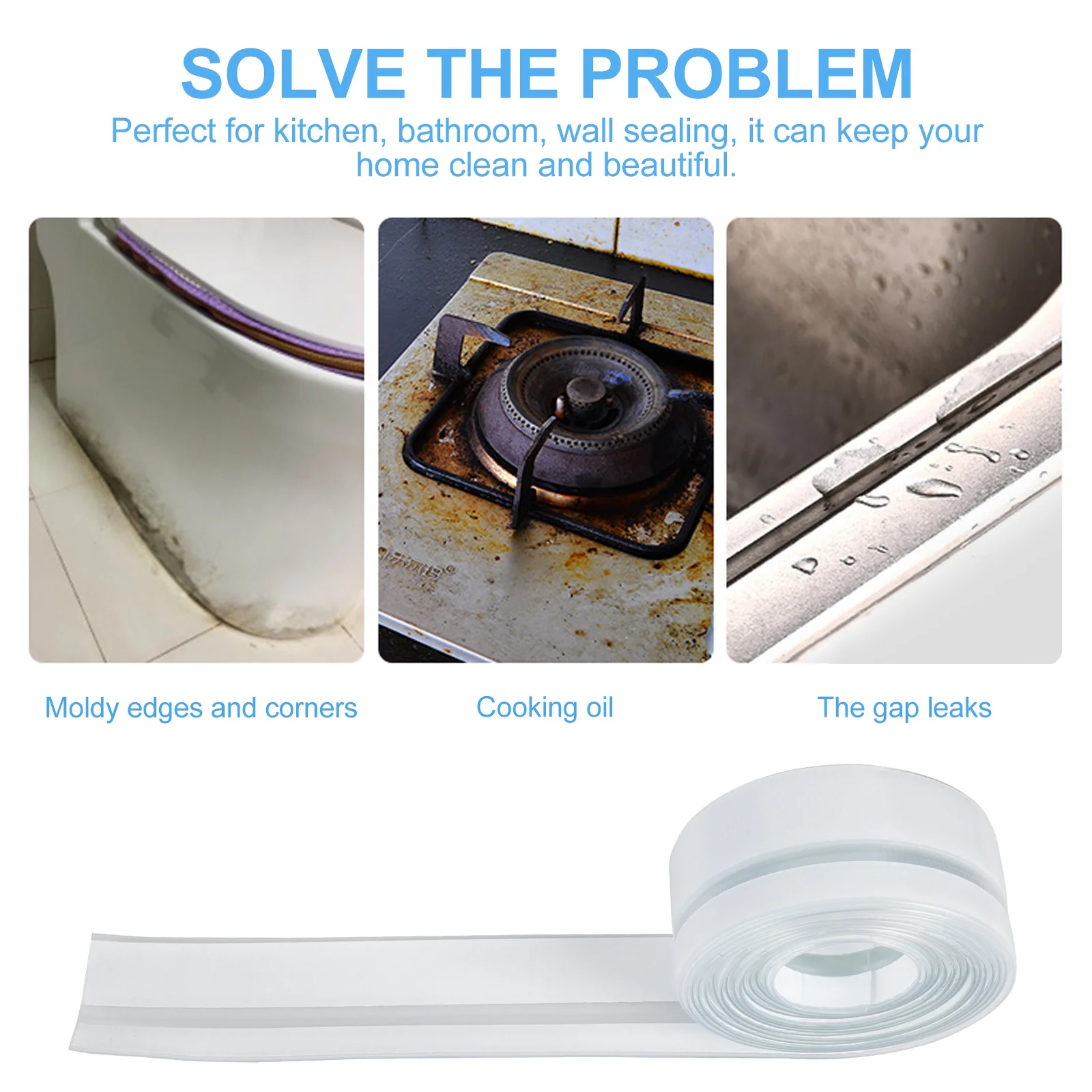 

1 Roll Waterproof Seam Sticker Pvc Self-Adhesive Tape For Kitchen Bathroom Durable Flexible Corner Protection Waterproof Pad