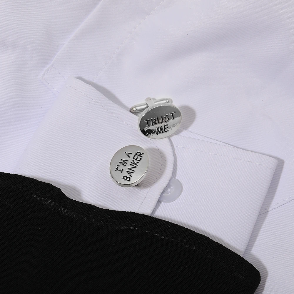 2 Pcs Trust Me I'm A Banker Oval Cufflinks Letter Cuff Links For Business Mens Tuxedo Shirts Sleeve Button Wholesale Party Gift