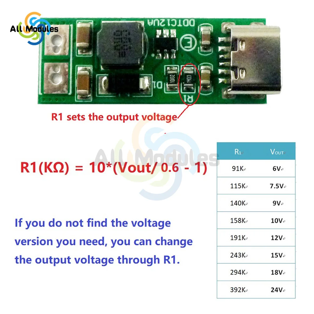 9W mini Type-C USB DC 5V to 6V 9V 12V 15V 24V DC DC Boost Step-up Converter PWM PFM Voltage Regulator Module