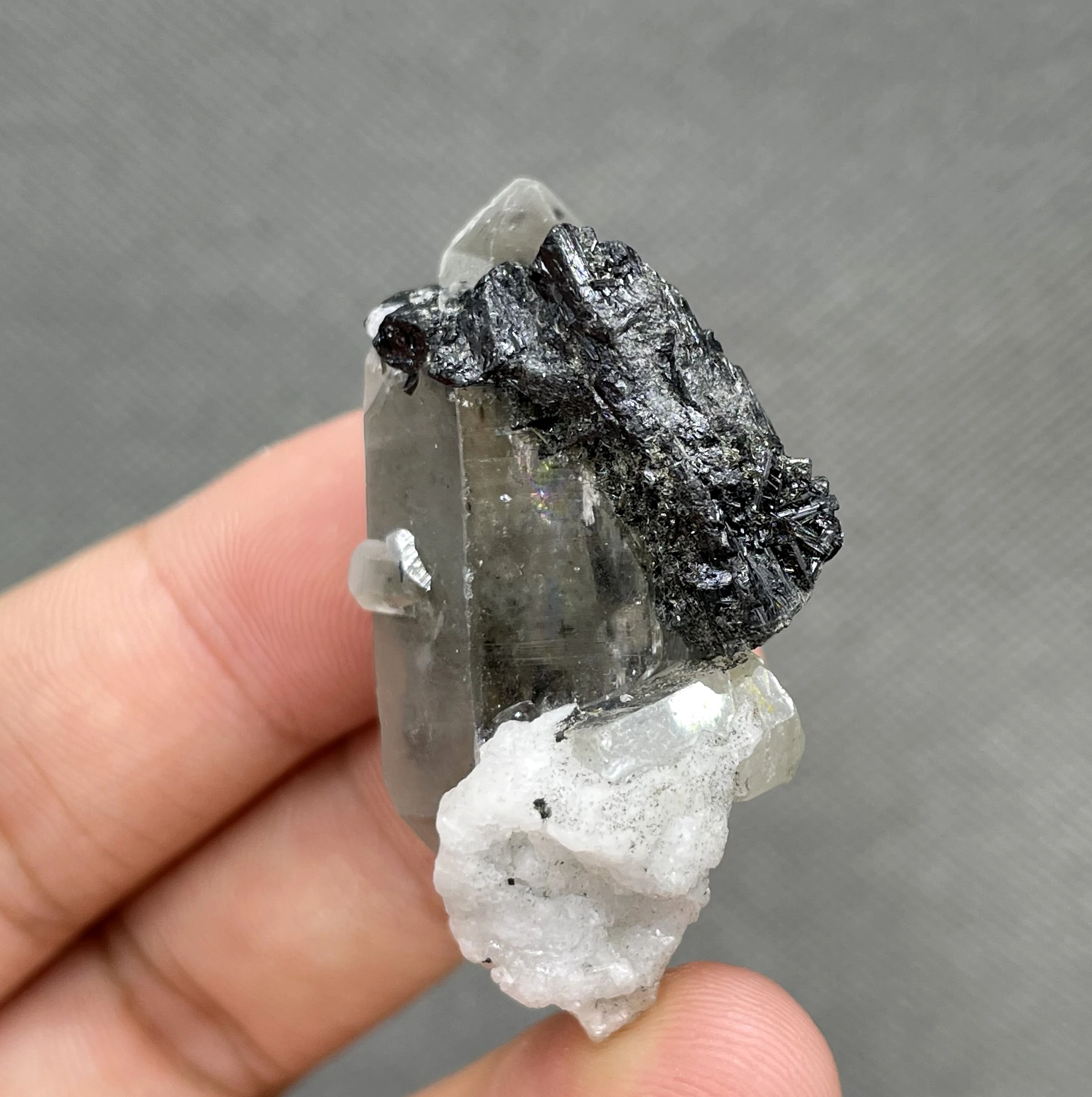 Rare! 19g Natural Afghanistan black tourmaline and Crystal And aquamarine Symbiotic mineral specimens stones and crystals