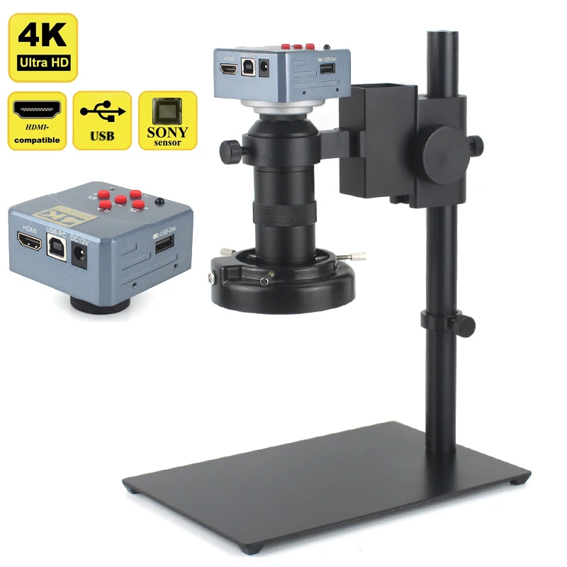 4K 60FPS HDMI 1080P Full HD Microscope Industrial USB Digital Video Microscope Camera 130X C-Mount Lens For Repair Soldering