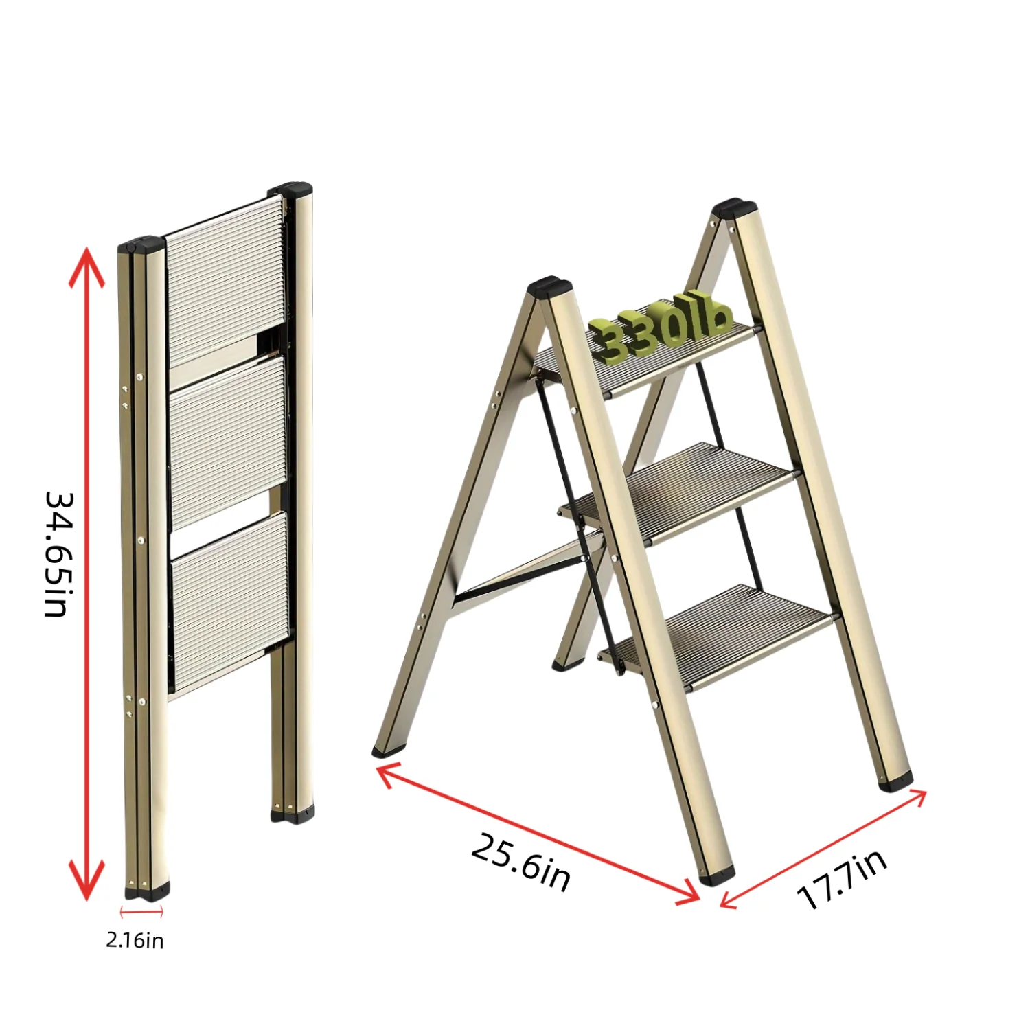 

3 step ladder, aluminum alloy ladder, folding ladder, with wide non-skid pedals 300 lb capacity home office portable ladder, lig