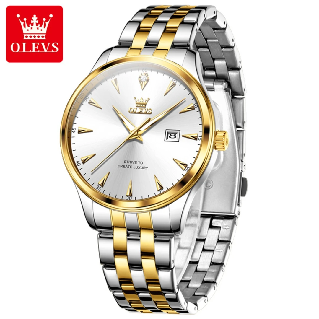 

OLEVS 5598 Fashion Quartz Watch Gift Round-dial Stainless Steel Watchband Wristwatch Calendar Luminous