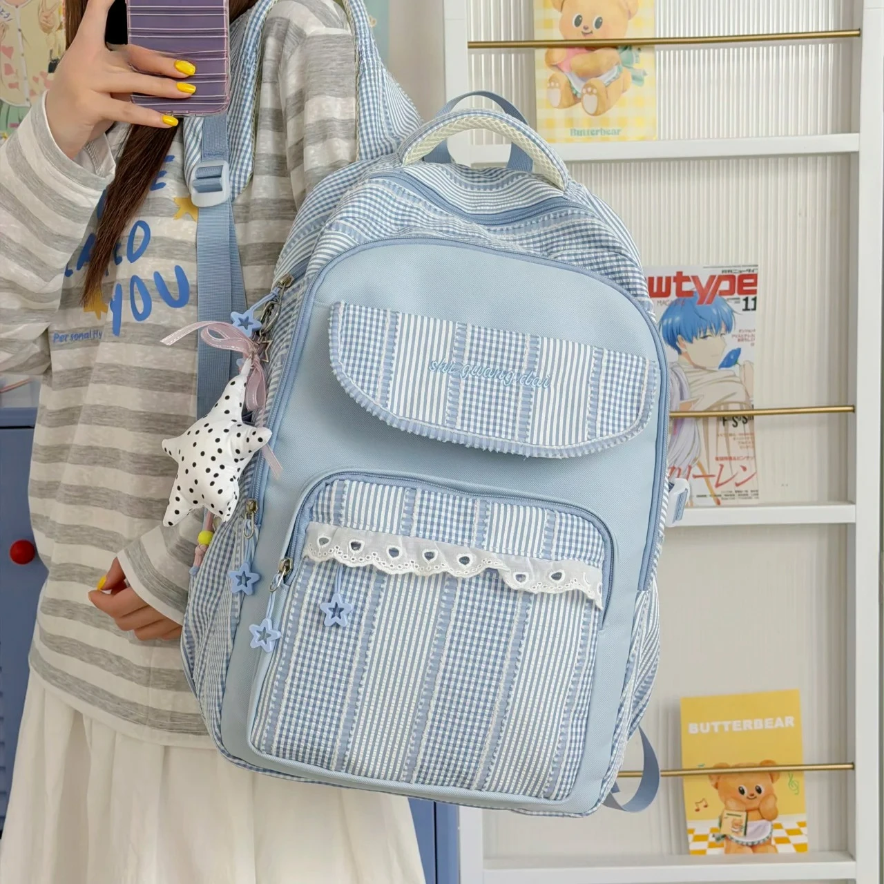 Teen Girls Striped Spliced Backpack 2026 New Trend Fashion Large Capacity Cute Casual School Travel Daily Daypack Back Packs