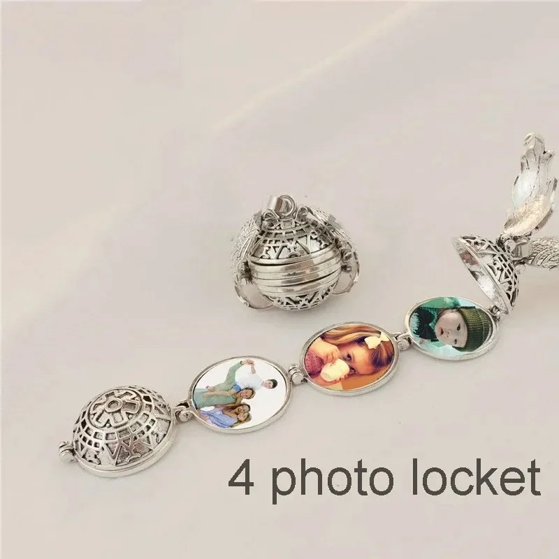 DIY 4 Photo Storage Pendant Metal Angel Wings Locket Necklace Jewelry Fashion Romantic Album Box Accessories Family Lover Gifts