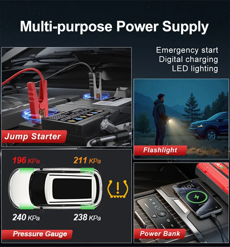 EAFC 600A Spitzenstrom 12V Auto-Starthilfegerät, tragbares Auto-Batterie-Starthilfegerät mit LED-Notlicht und USB-Powerbank für 3,0-Liter-Benzinfahrzeuge, Motorräder, SUVs, Pickups. – Detail 3