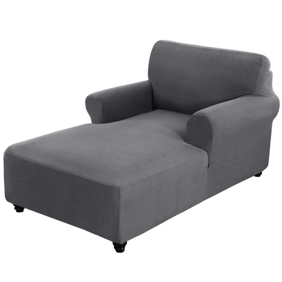 

Chaise Lounge Cover Stretch Sofa Chaise Chair Cover with Armrests Jacquard Chaise Lounge Slipcover Indoor with Double Arm for L