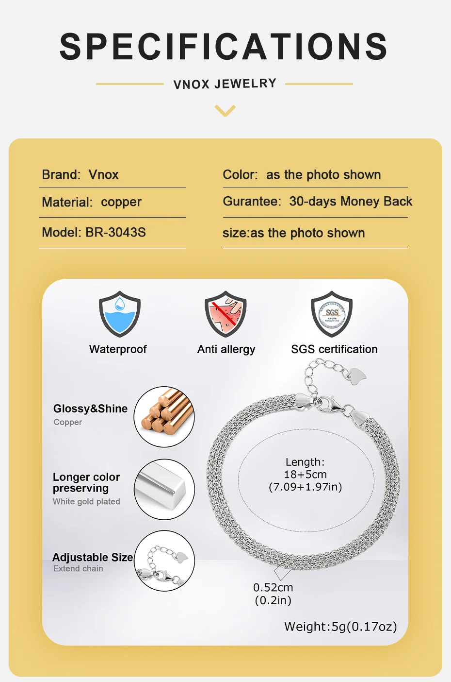 Vnox Silberfarbenes Mesh-Armband für Herren, 5,2 mm Kupfer-Spitzenarmreif, verstellbarer Karabinerverschluss, Herzanhänger, minimalistisches Schmuckgeschenk – Detail 4
