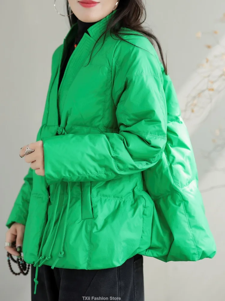 TXii Autumn Winter Oversized Duck Down Coat Women Vintage Short Puffer Jacket Fashion Loose Casual Female Feather Parkas