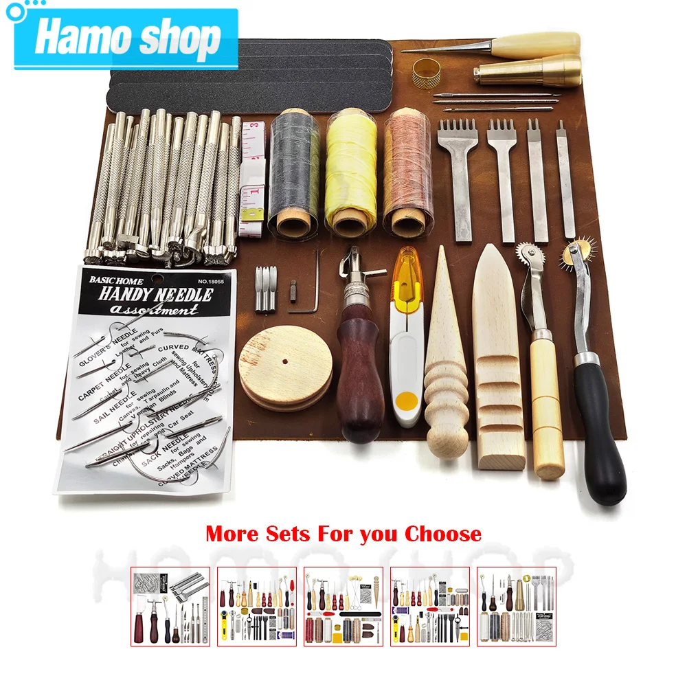 Leathercraft Tools Kit Professional Hand Sewing Saddle Groover Stitching Punch Carving Work Sets Tool For DIY Leather Accessory