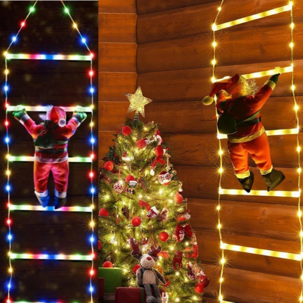 2M/3M USB LED Santa Claus Climbing Ladder Lights, Christmas Decor with Remote Control,8 Modes, Indoor Holiday Party Fairy String