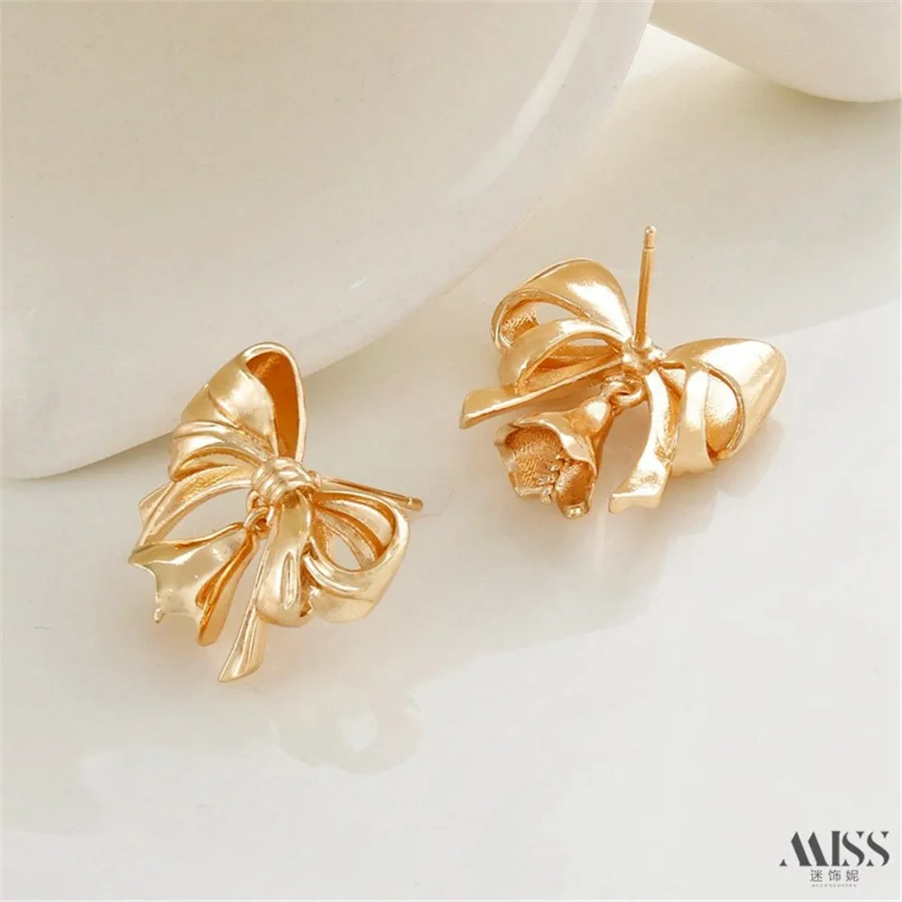 

14K Gold-plated Silk Butterfly Bow with Pearl Support, Empty Ear Studs DIY Handmade Earrings, Ear Hanging Accessories