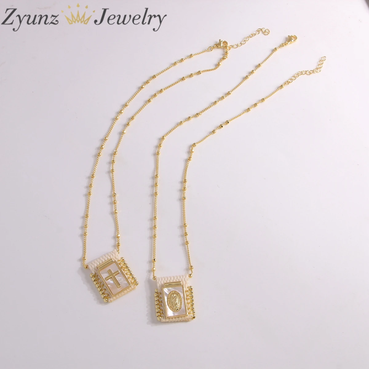 5Pcs, Fashion Mop Shell virgin cross charm woven religious NECKLACE for women girl