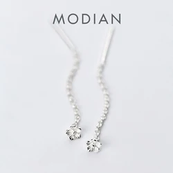 Modian Simple Plant Flower Long Tassel Drop Earrings for Women 100% 925 Sterling Silver Dangle Ear Korean Style Party Jewelry