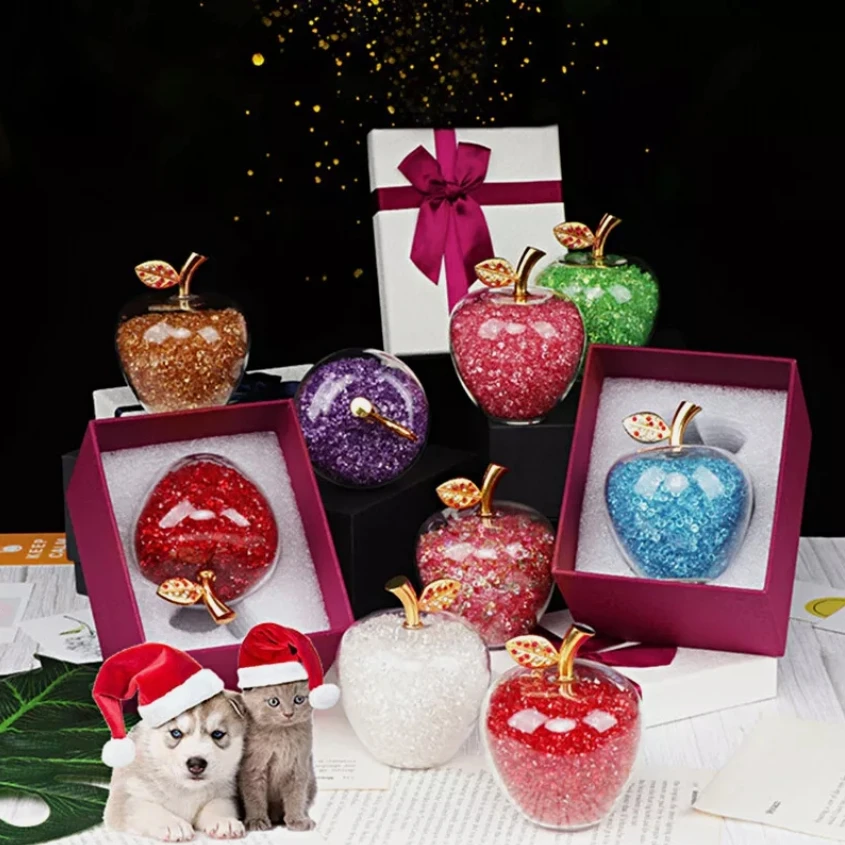 تمثال تفاح زجاجي لامع ، ديكور منزلي من الكريستال ، هدية عيد الميلاد ، زخرفة سطح المكتب ، هوب