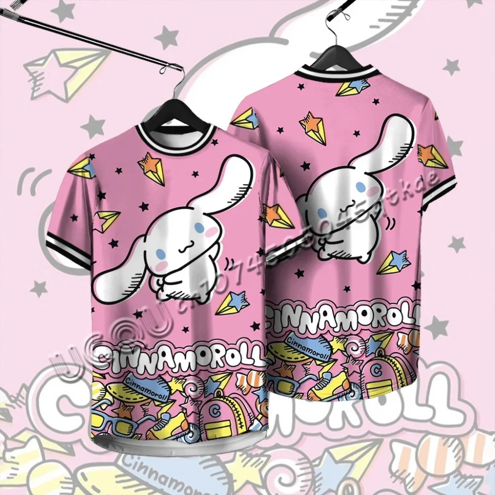 

Милая летняя детская футболка Sanrio с круглым вырезом, дышащая футболка для отдыха на открытом воздухе, уличная мода, топы для родителей и детей для взрослых