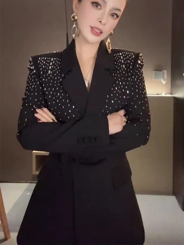 2025 Spring New Style Advanced Sense Heavy Industry Lapel Collar and Slimming Waist Suit Coat and Pants Set for Women