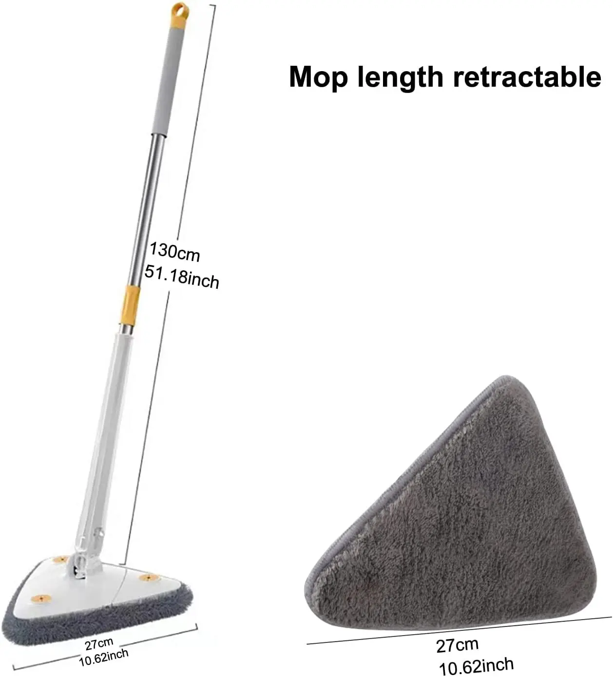 Mop Set 360° Rotatable Telescopic Adjustable Triangular Cleaning Pads Heads MicrofibreSuitable All Floor Types for Wet Dry Use