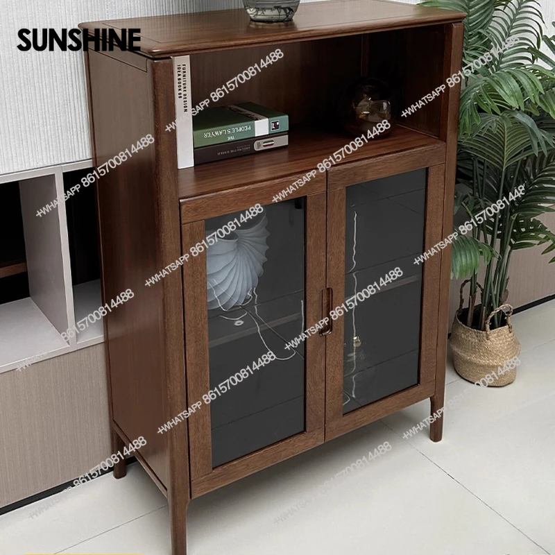 

Simple modern walnut low side cabinet dining living room household all solid wood wine cabinet