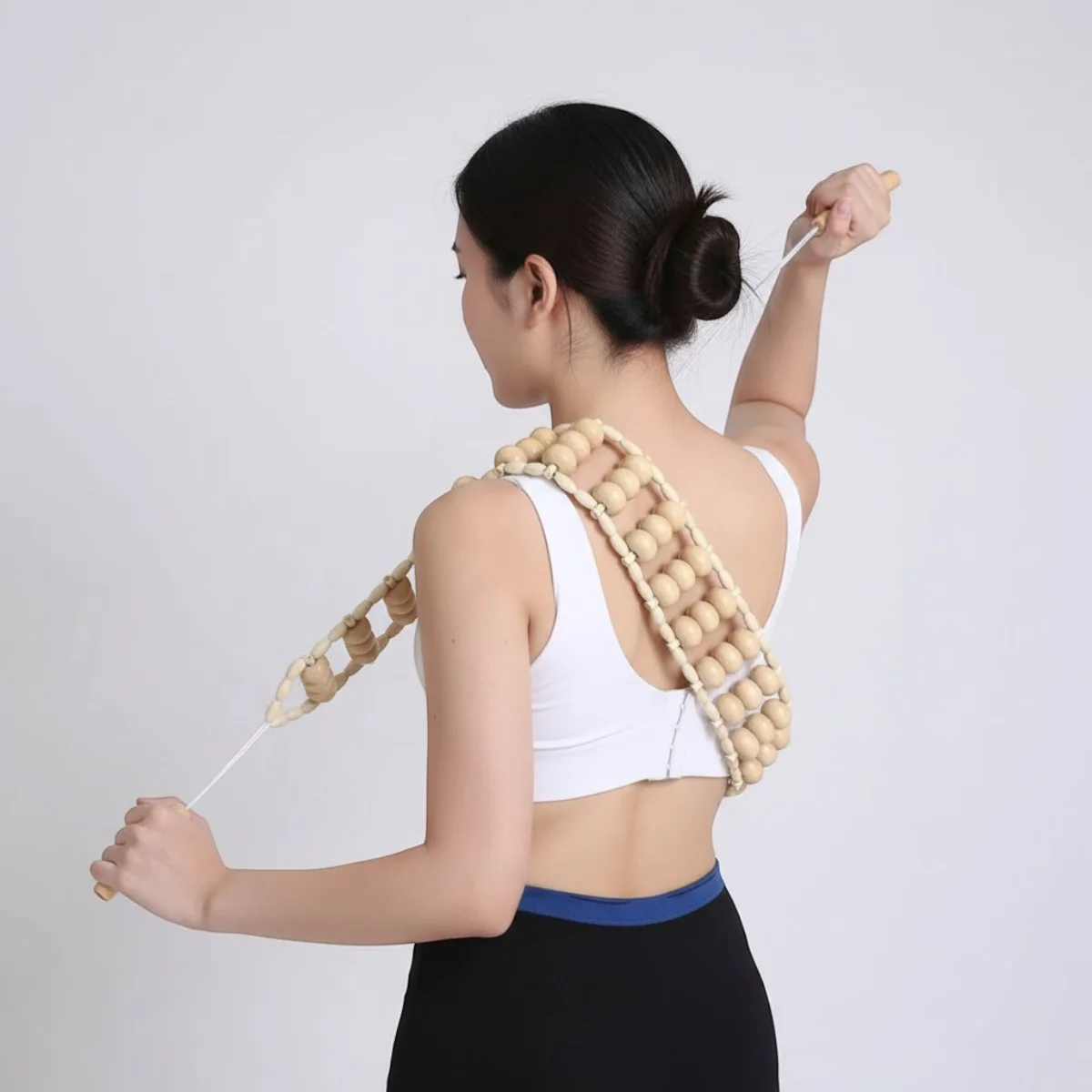 

1 PC Wood Massage Roller, Wooden Therapy Cellulite Massage Tools, Wood Manual Back Massager Roller Rope for Leg Back Pain Relief