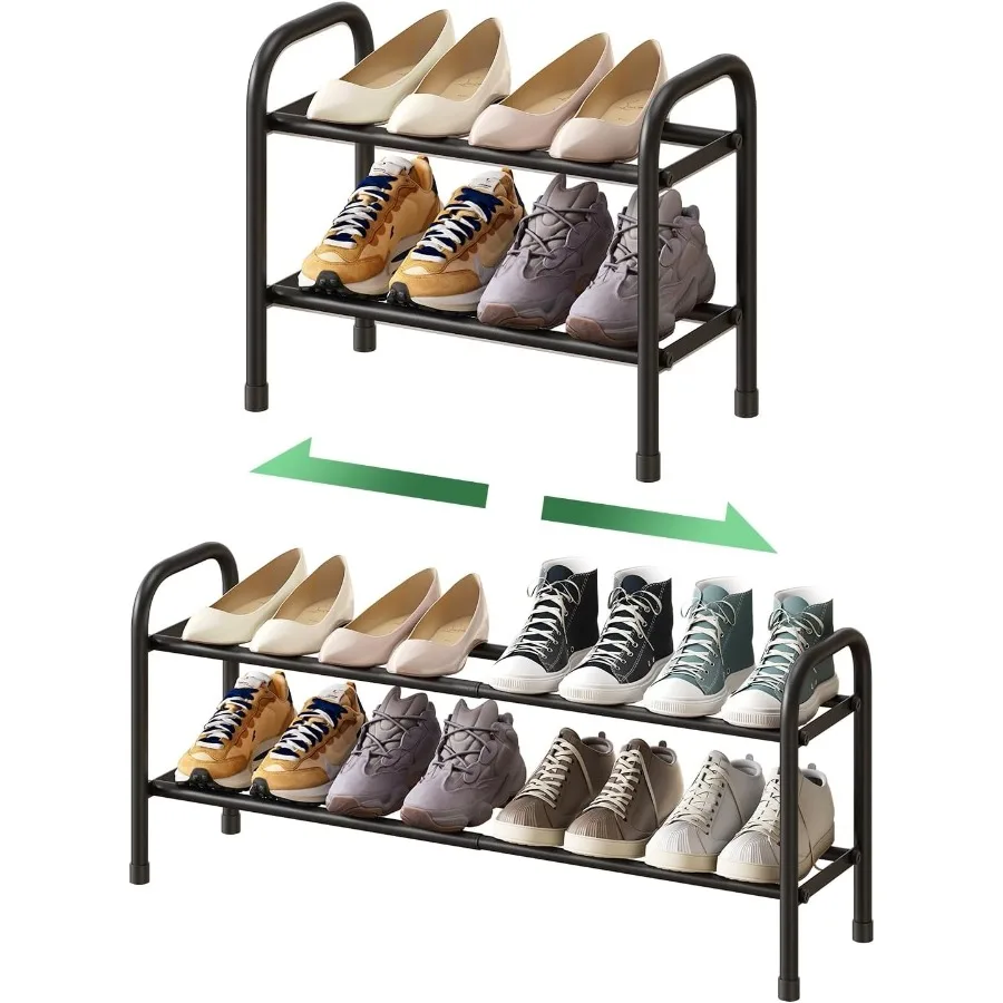 

2Tier Shoe Rack for Closet Expandable Metal Shoe Organizer Adjustable Shoe Shelf Storage Organizer Standing Shoe Rack for Entry
