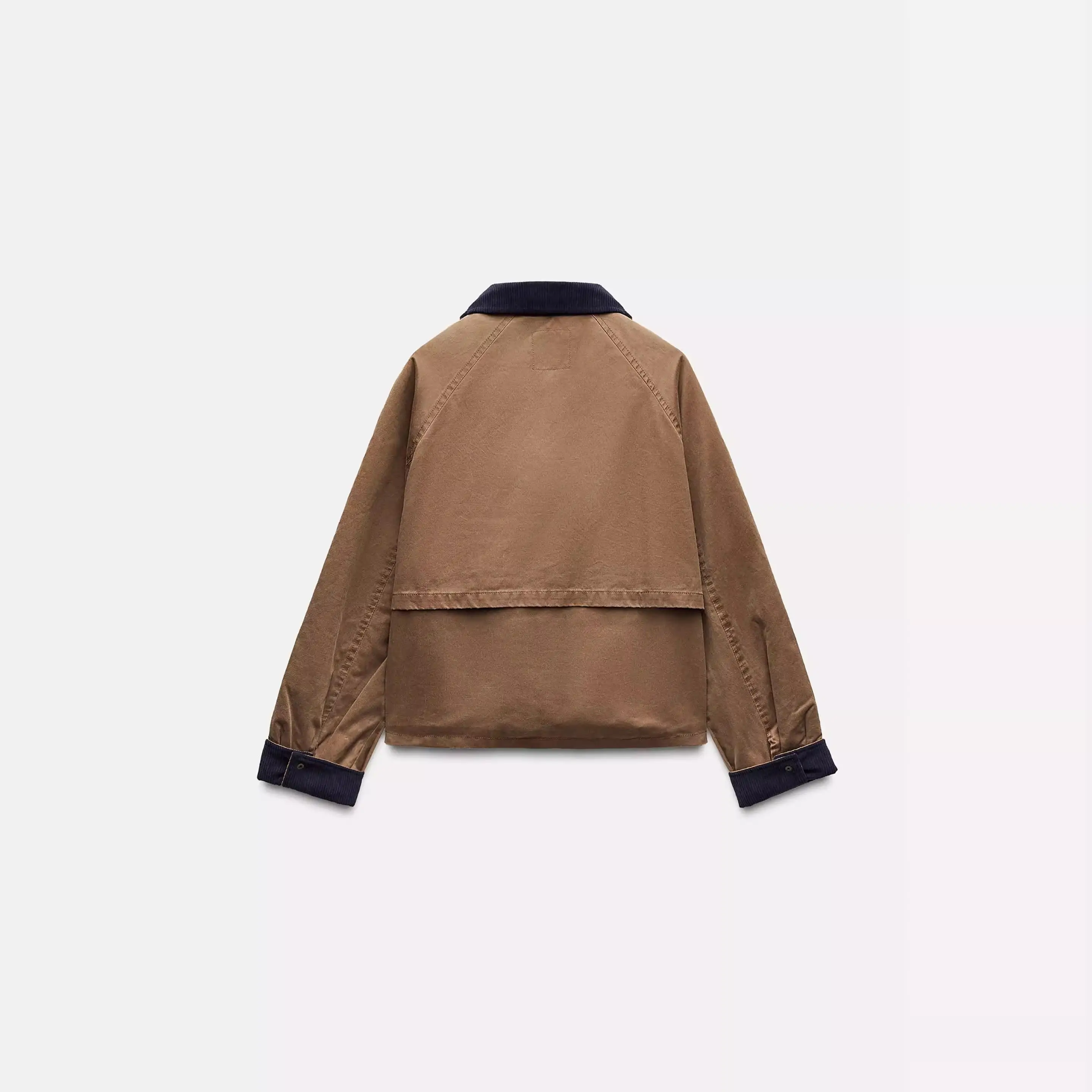 

Spring New Arrival Women's Jaet Wax Leather Collar Stand Collar Contrast Color ort Coat Loose Fit Long Sve Button Closure