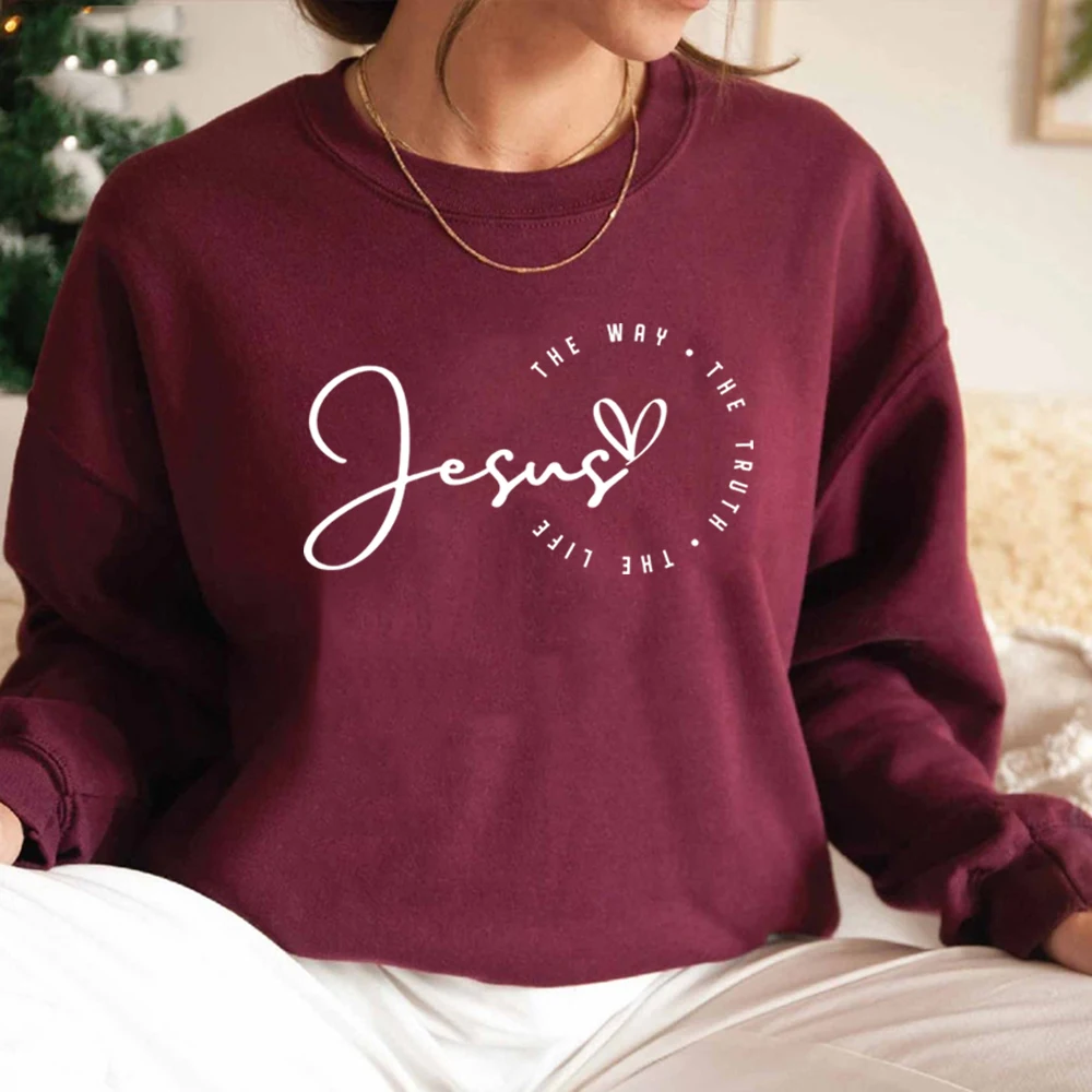 Religious Sweatshirt Jesus Sweater Christian Clothes Women Long Sleeve Crewneck Sweatshirt Bible Verse Tops Christian Gift
