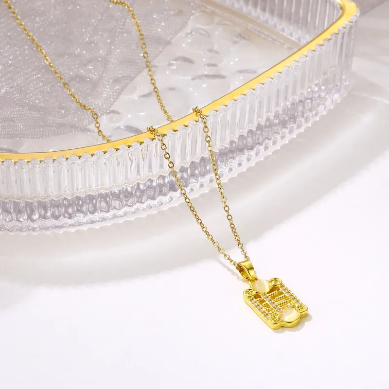 2024 new trendy stylish full diamond abacus pendant titanium steel necklace for women that wont fade clavicle chain necklace thi