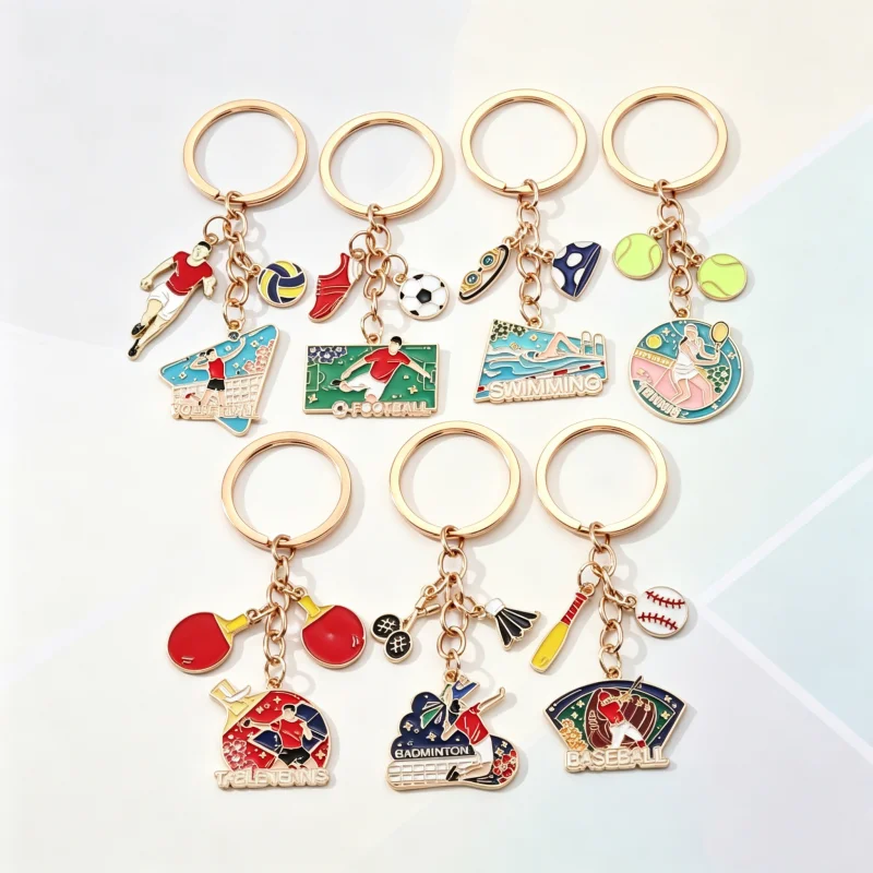 1 pièce Porte-clés sportif en alliage émaillé (football, volleyball, tennis, badminton, baseball) – Breloque de sac DIY pour les passionnés de sport – Cadeau idéal