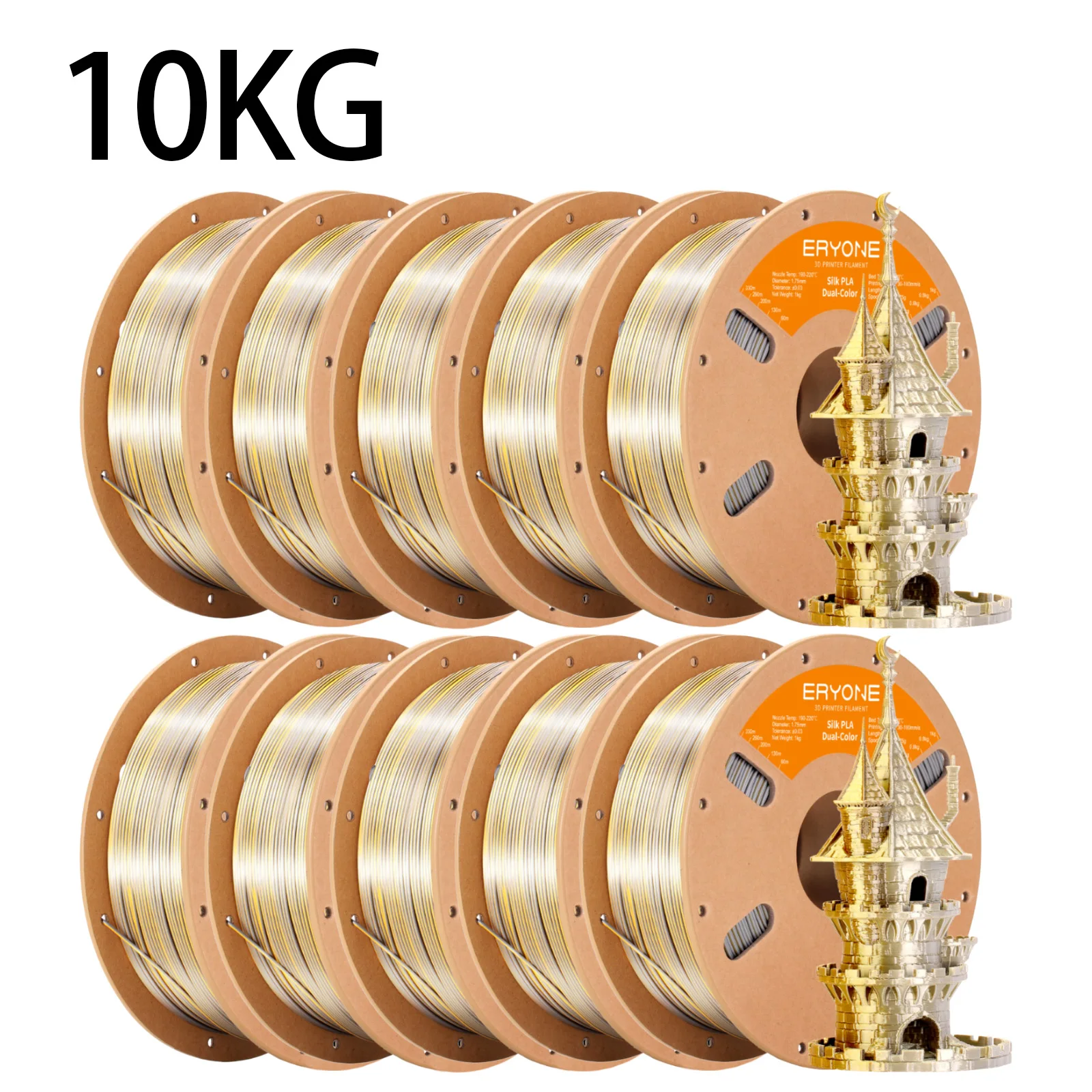 ERYONE 10KG PLA Dual Color Silk PLA Filament Compatibel met FDM 3D-printers 1KG 1,75mm ±0,03mm Perfecte spoelwikkeling 1kg spoel
