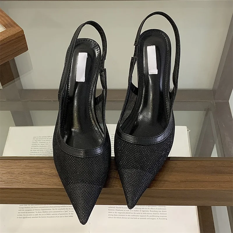 

Aneikeh White Elegance Fashion Hollow Out Mesh Women Pumps Sexy Pointed Toe Designer Low Heels Slingback Sandals Ladies Shoes