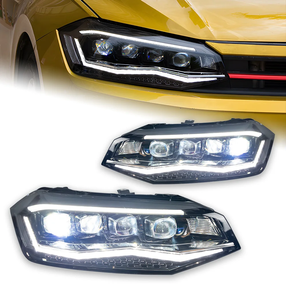 AKD Car Model for Polo 2017-2022 LED DRL Dynamic Signal High and Low Beam Day Running Light DRL Light Auto Lamps