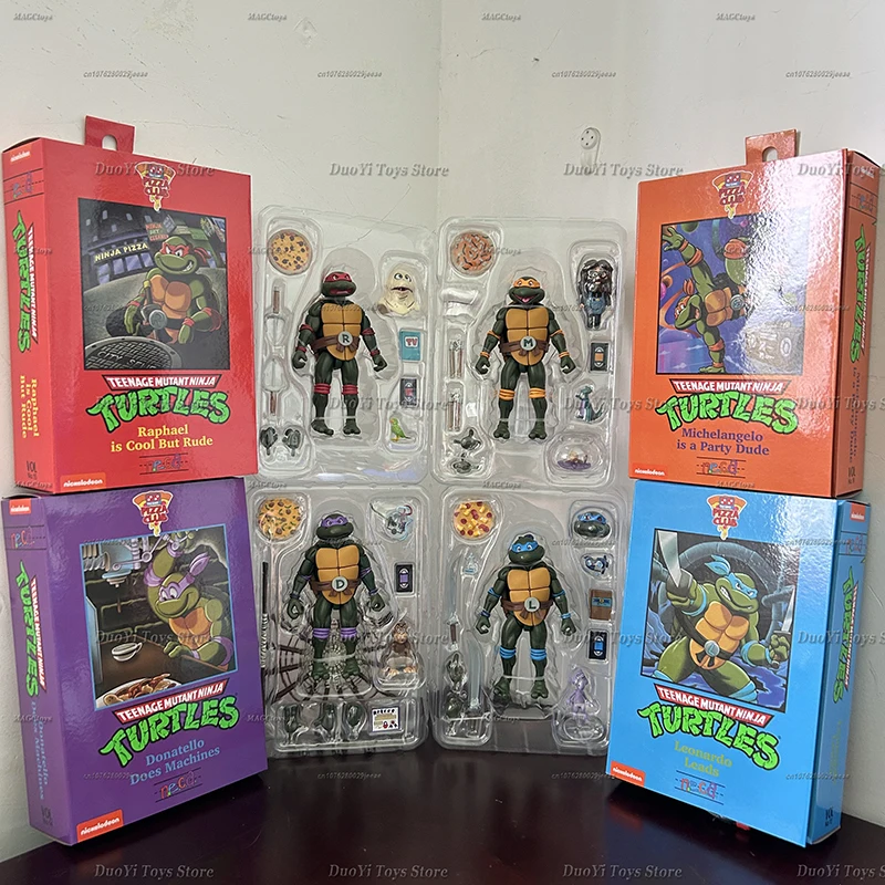 4 unids/set nuevo NECA Leonardo leva figuras de tortugas Pizza Club tortugas Anime figura de acción modelo estatuilla juguetes estantería ornamento