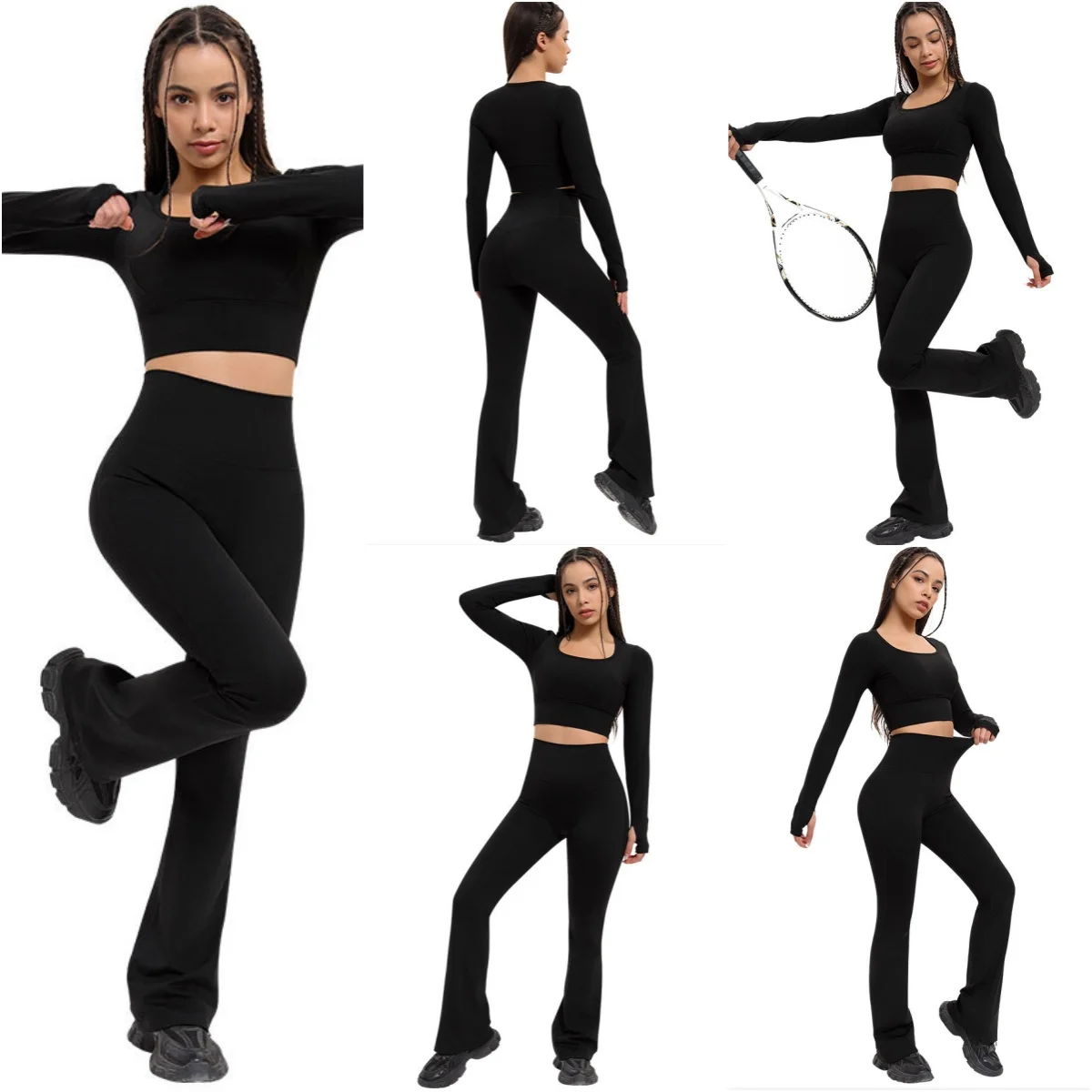 Women Yoga Flare Pants Stretch High Waist Casual Workout Gym Fitness Leggings Women Sportswear Nylon Dance Bell Bottom Trousers