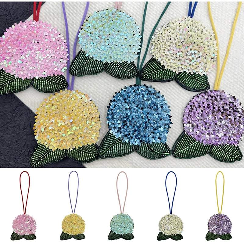 

Fashion Sequin Flower Keychain Sparkling Hydrangea Beaded Pendant For Bag Decoration, Diy Hand Rope Lanyard Home Decor Accessory