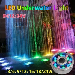 DC12V/24V LED Fountain Pool Light Waterproof IP68 Underwater Lamp Swimming Pool Landscape Colorful Lamp 6W/9W/12W/15W/18/24W RGB