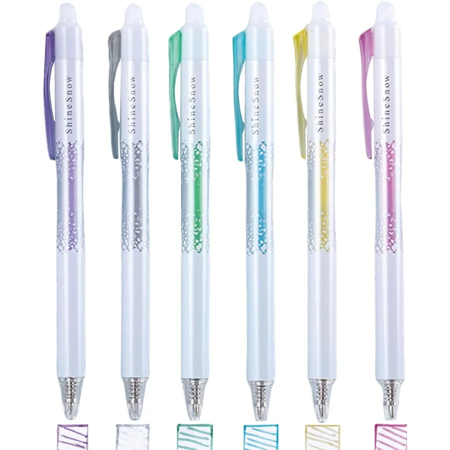 

6 шт. стираемые цветные ручки, милые цветные блестящие ручки, выдвижные цветные ручки 0,7 мм, гелевая чернильная ручка, офисные школьные ручки для женщин