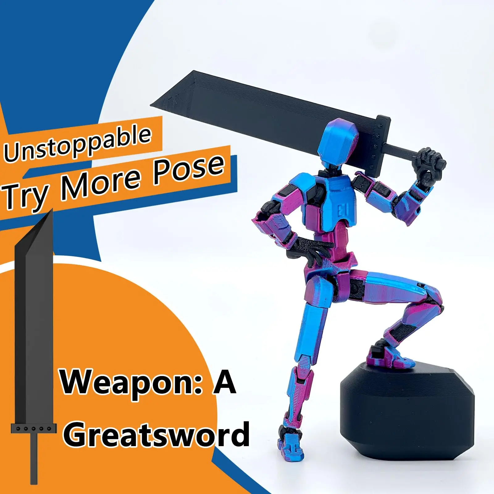 【Assembled】T13 Action Figure Set,Giant Sword Titan 13 Robot Action Figure 3D Printed robotAction Fidget Toy Figure Articulated