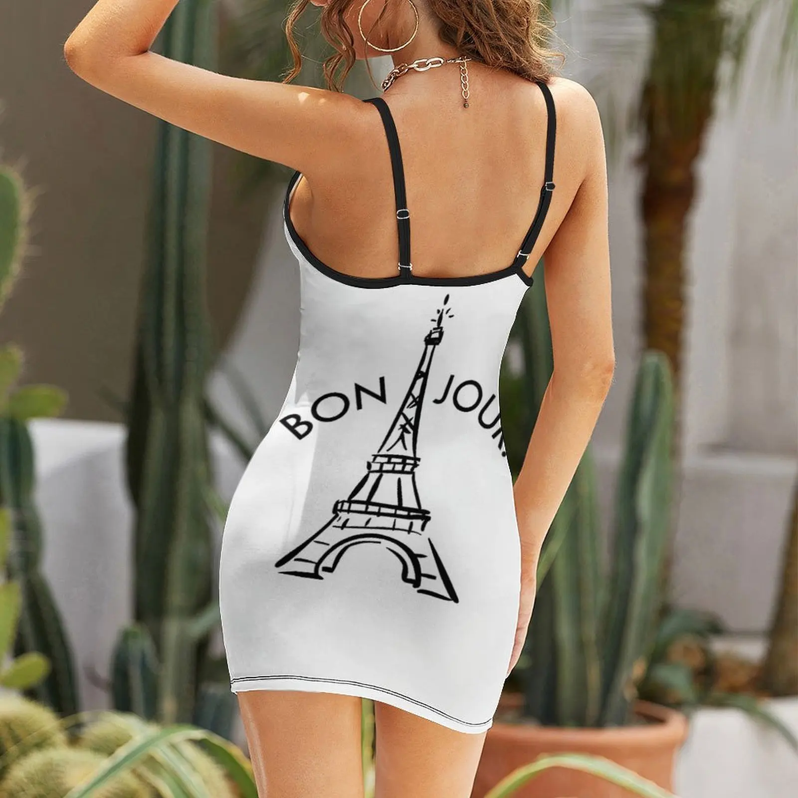 Bonjour Retro Frans Grafisch t-shirt Sling Dress chique en elegante avondjurk sexy jurk