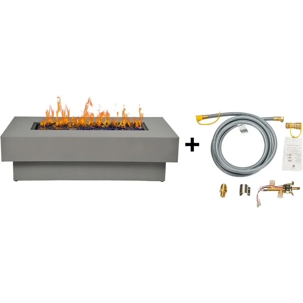 

48-inch Fire Table with Natural Gas Conversion Kit, 50,000BTU W/Rectangular Burner Lid, Easy Electronic Ignition, Fire Pit