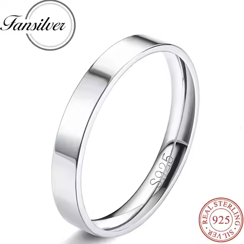 Fansilver S925 Sterling Silver Rings for Women Men 18K White Gold Plated Stackable Statement Thin Plain Thumb Ring Wedding Bands