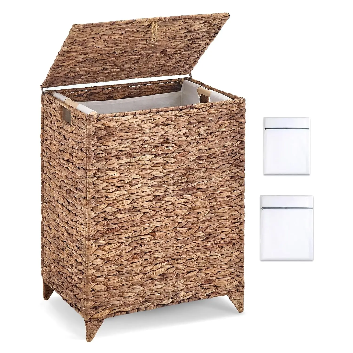 Laundry Hamper with Lid, Natural Water Hyacinth Heightened Feet Basket,90L