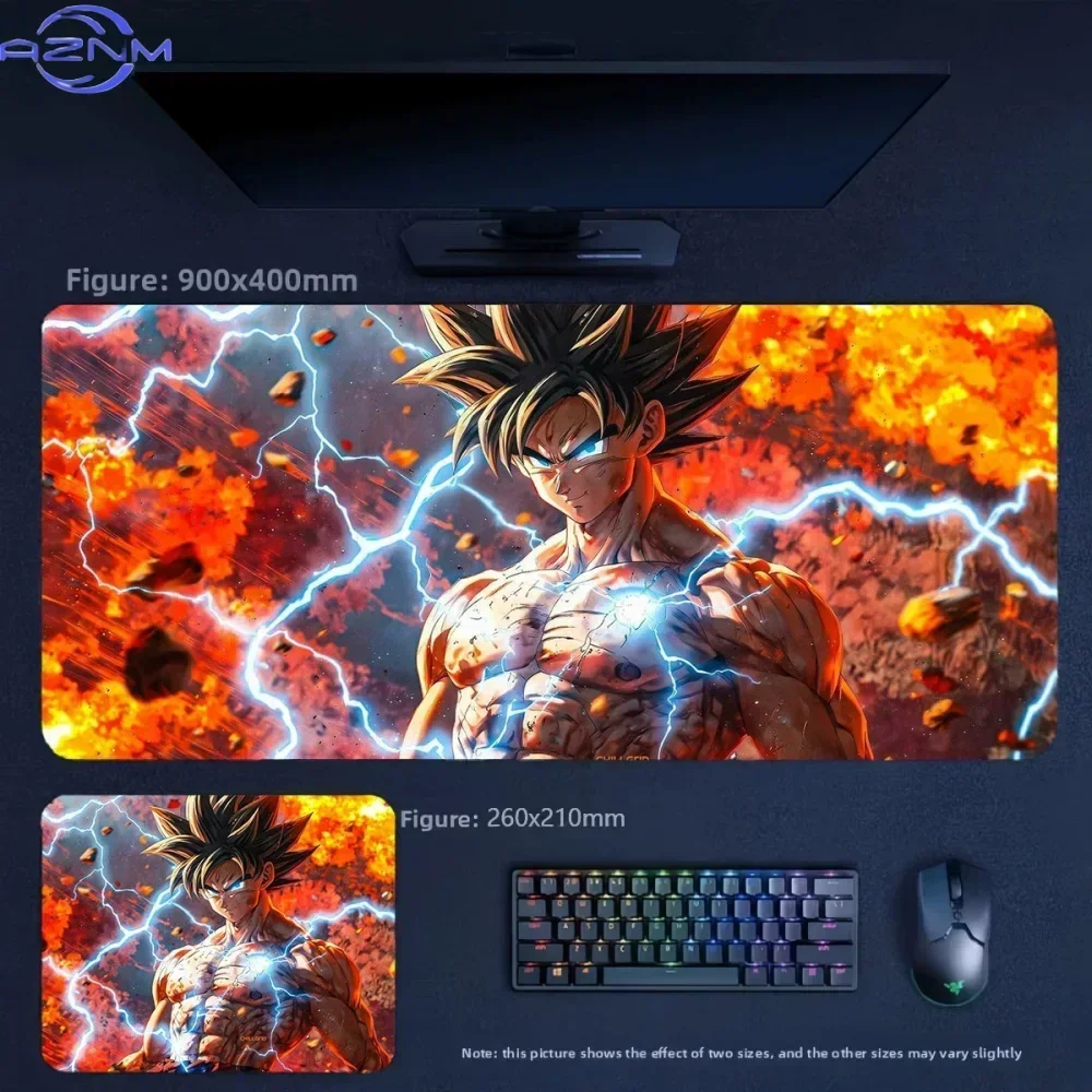Anime Male Character with Lightning Flame Background Large Mousepad, Rubber Base Extended Desk Mat, Non Slip Stitched Edge Pad f