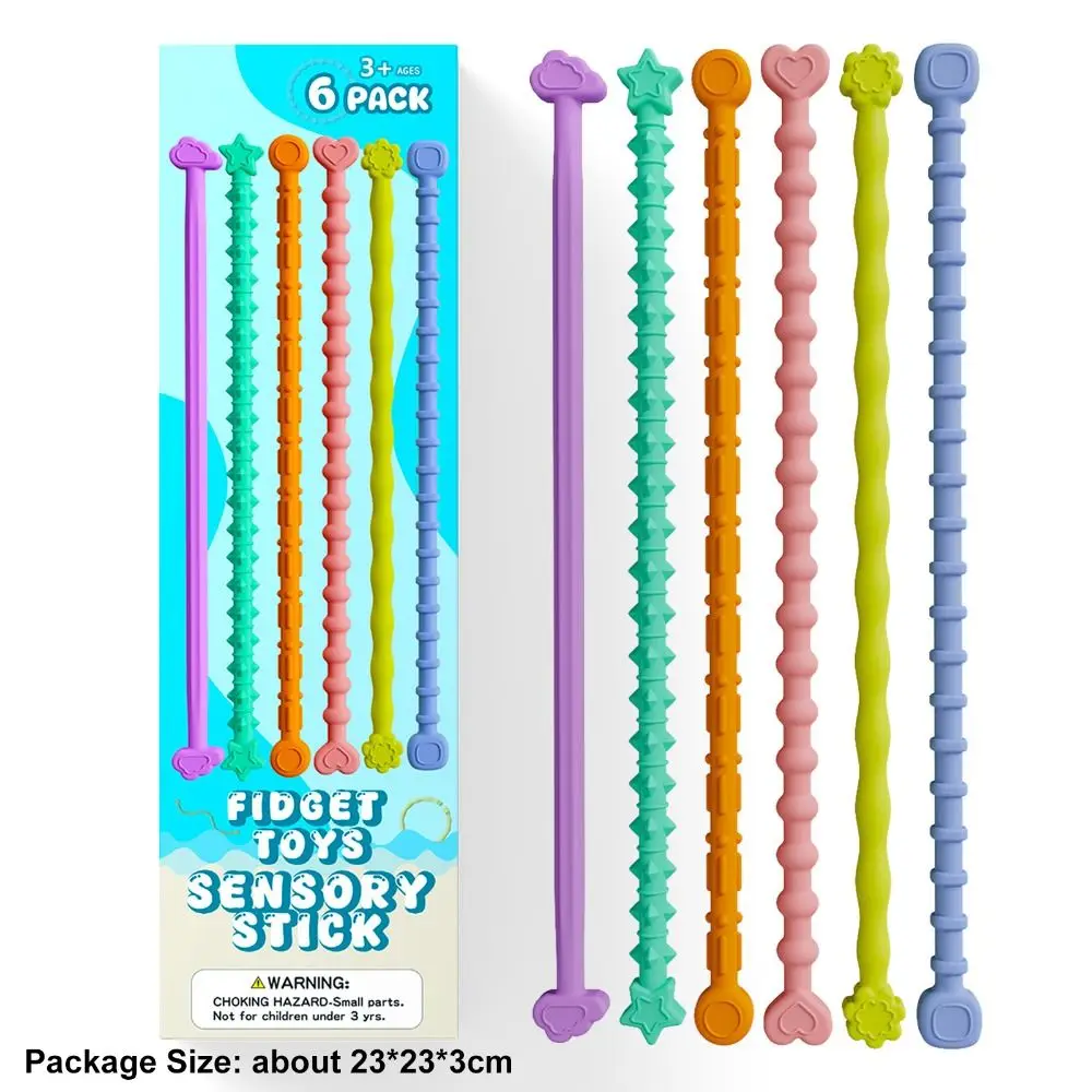 Anel sensorial de silicone para ponta do dedo, 6 peças, ajuda educacional de foco, brinquedos calmantes, alívio de pressão sem odor, bastões flexíveis para crianças