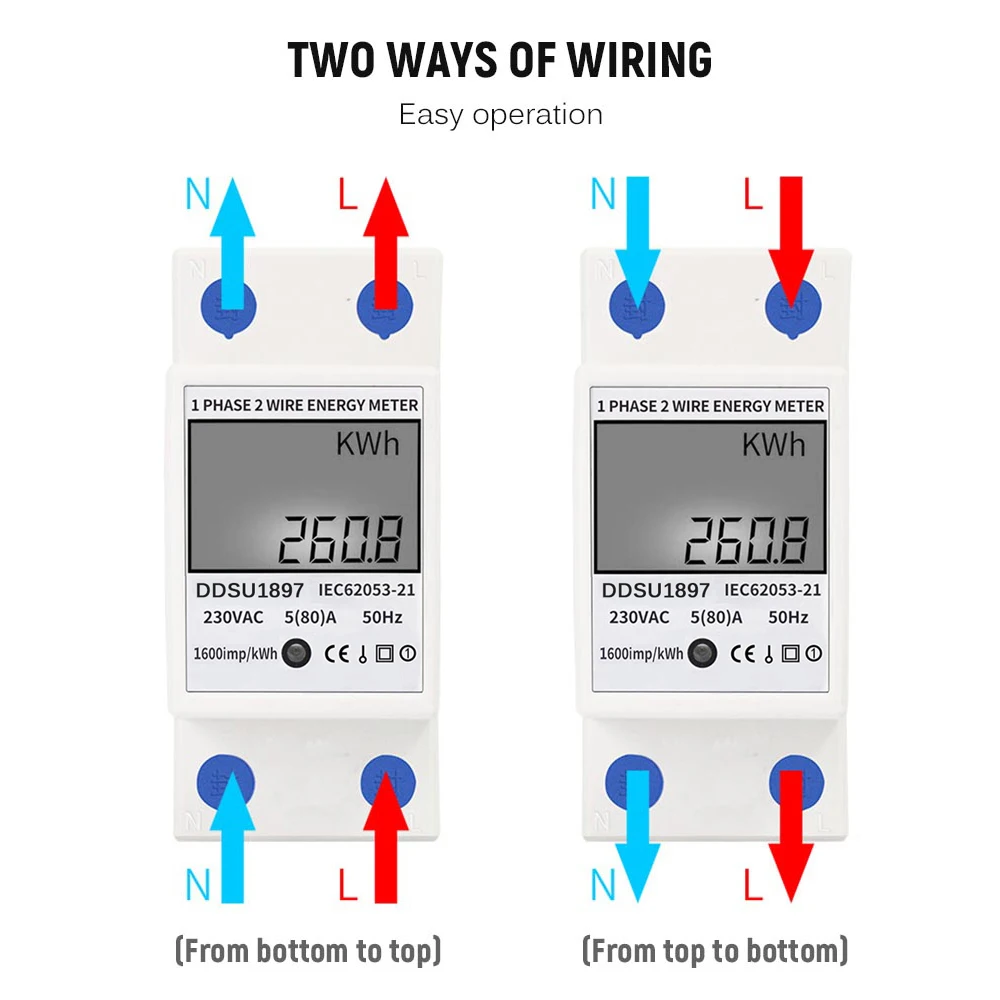 Digital Electric Energy Meter 220V 80A Single Phase DIN Rail Electricity Meter One Phase Two Wire Multifunction Electrical Meter