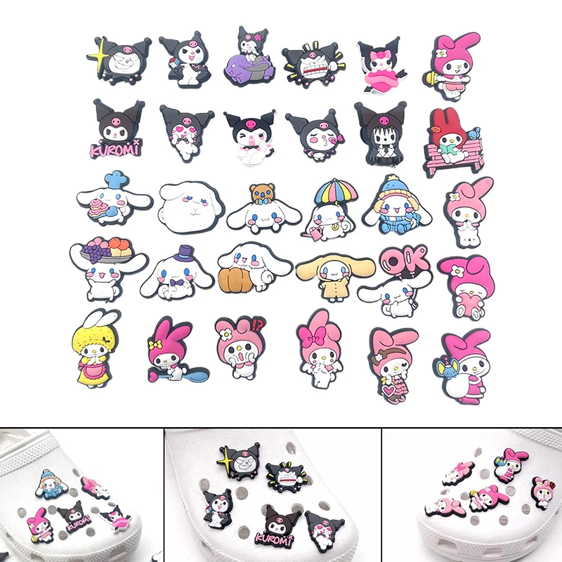 10/30 Stuks Cartoon Sanrio Schoengesp Hello Kitty Kuromi Melodie Decoratie Crocs Diy Sandaal Kids Geschenken Afneembare Schoen Accessoires