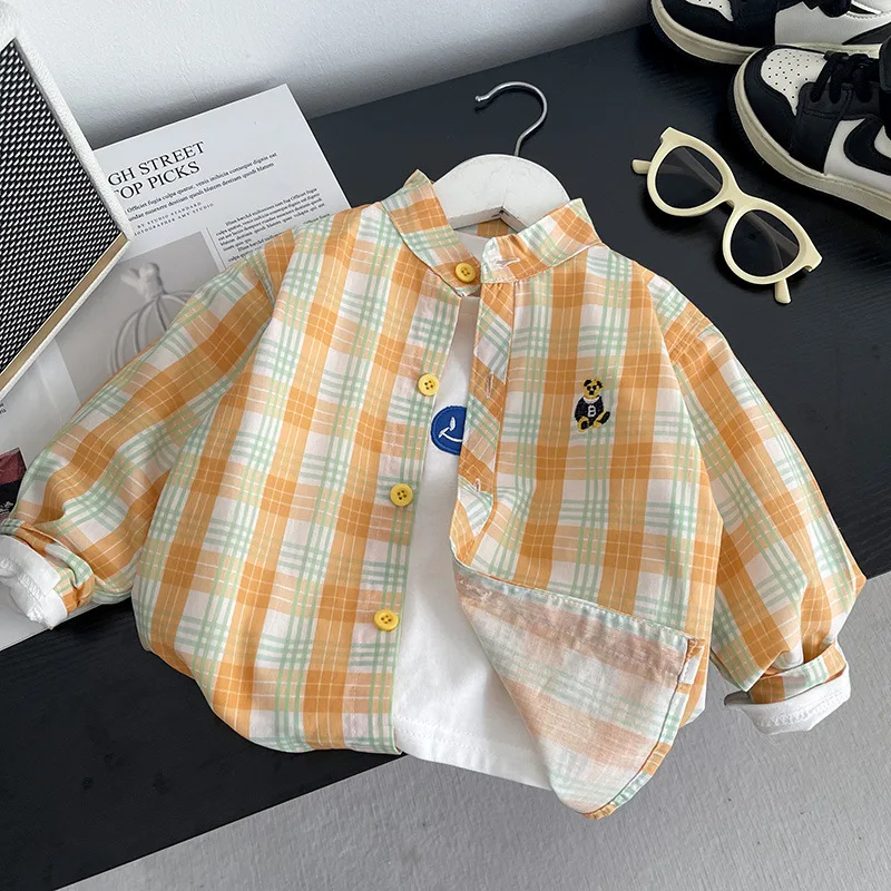 IENENS Kids Shirt Spring Thin Plaid Girl Blouses Clothing Infant Boy Cotton Tops 1 2 3 4 Years Kids Long Sleeves Shirt