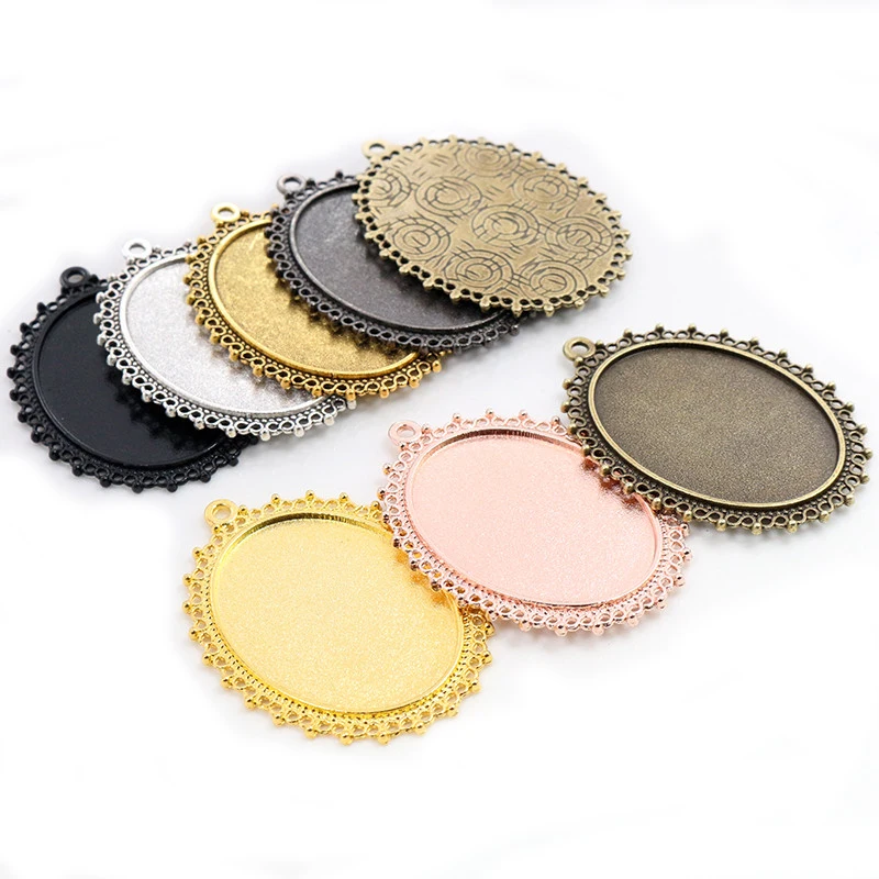 

5pcs 30x40mm Inner Size Antique Silver/Gold Plated Bronze 7 Colors Pierced Style Cabochon Base Setting Charms Pendant